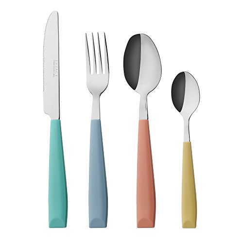 Exzact WF232W Juego de Cubiertos de 24 PCS - Acero Inoxidable con Mangos Anchos de plástico de Color Vibrante - 6 x Tenedores, 6 x Cuchillos, 6 x Cucharas, 6 x Cucharaditas - Color Mixto Exzact WF232W Juego de Cubiertos de 24 PCS - Acero Inoxidable con Mangos Anchos de plástico de Color Vibrante - 6 x Tenedores, 6 x Cuchillos, 6 x Cucharas, 6 x Cucharaditas - Color Mixto