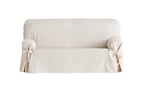 Eysa Bianca - Funda de sofa con lazos delanteros y traseros, 100% algodón, Crudo, Dos Plazas