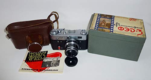 FED-3 URSS Unión Soviética (Ucrania) RF 35mm Leica Cámara de película de copia en funda de cuero original
