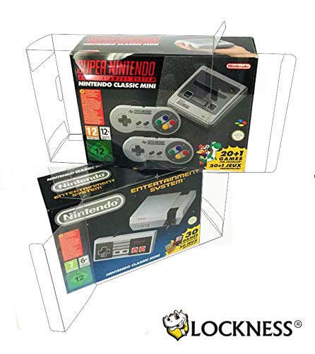 Funda de protección 2x para Nintendo NES MINI y SNES MINI Classic Caja de embalaje original Protector de PET 0,5 mm Ajuste perfecto y transparente Funda de protección 2x para Nintendo NES MINI y SNES MINI Classic Caja de embalaje original Protector de PET 0,5 mm Ajuste perfecto y transparente