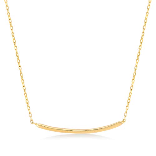 Gelin Collar de mujer con oro amarillo de 14 quilates (585/1000), con colgante en forma de barra curvada y diamante de 0,01 quilates, 45 cm