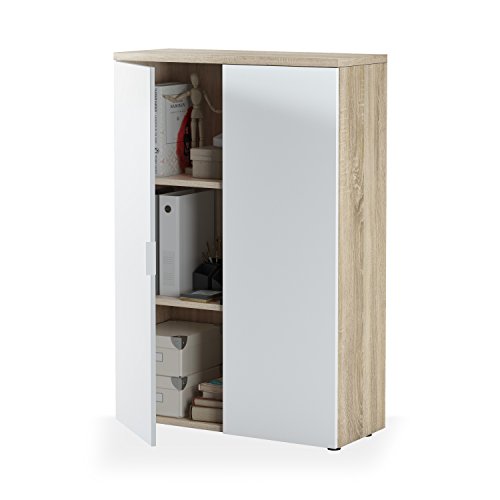 Habitdesign 0F5655A - Mueble Auxiliar despacho, Modelo Office, Blanco Artik y Roble Canadian, Medidas: 119 x 80 x 32,5 cm