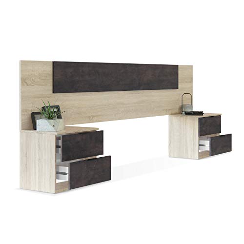 Habitdesign 0X6075F - Cabezal y mesitas de Noche, cabecero Acabado en Color Roble Canadian y Oxido, Medidas: 247 x 95 x 38 cm de Fondo Habitdesign 0X6075F - Cabezal y mesitas de Noche, cabecero Acabado en Color Roble Canadian y Oxido, Medidas: 247 x 95 x 38 cm de Fondo