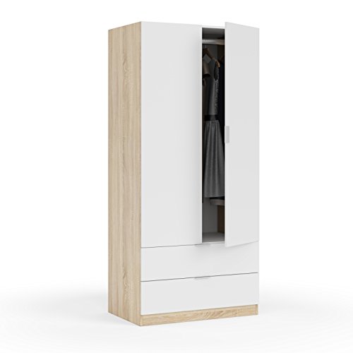 Habitdesign LC1222F - Armario Dos Puertas, Acabado en Color Roble Canadian y Blanco Artik, Medidas: 180 x 81 x 52 cm de Fondo Habitdesign LC1222F - Armario Dos Puertas, Acabado en Color Roble Canadian y Blanco Artik, Medidas: 180 x 81 x 52 cm de Fondo