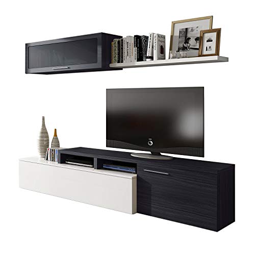Habitdesign - Mueble de salón Comedor Moderno, Medidas: 200x41/34x43 cm de Alto (Gris Ceniza)