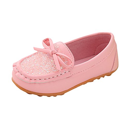 Harpily Niños Zapatos Primavera Verano, Mocasines de Moda Arco Fiesta Princesa Zapato para bebé Niñas Antideslizantes Suela con Goma 1-6 Años Rosa 21
