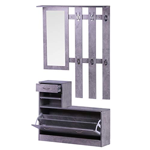 HOMCOM Conjunto de Muebles de Entrada Recibidor Pasillo Set de 3 Piezas Perchero Espejo Zapatero con Cajón 90x22x116cm Madera Gris HOMCOM Conjunto de Muebles de Entrada Recibidor Pasillo Set de 3 Piezas Perchero Espejo Zapatero con Cajón 90x22x116cm Madera Gris