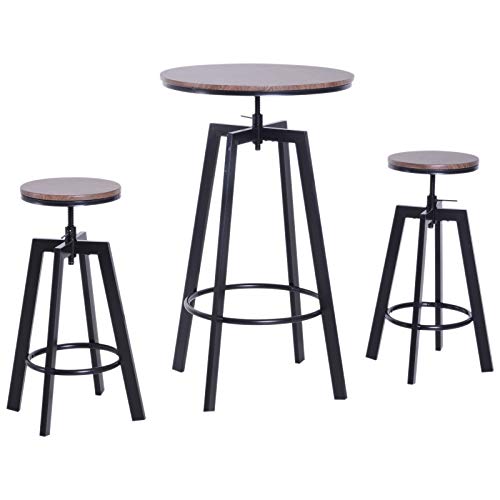 HOMCOM Conjunto Mesa y 2 Sillas Taburetes Mueble Redonda Bar Restaurante Juego de 3 Piezas Comedor Estilo Industrial Vintage Altura Ajustable Madera y Acero HOMCOM Conjunto Mesa y 2 Sillas Taburetes Mueble Redonda Bar Restaurante Juego de 3 Piezas Comedor Estilo Industrial Vintage Altura Ajustable Madera y Acero