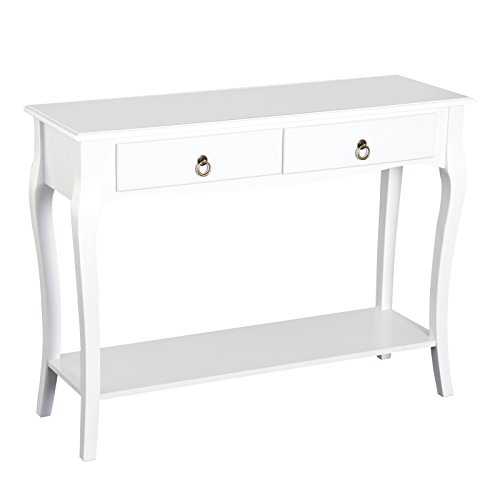 HOMCOM Mesa Consola Aparador Salón Comedor Mueble Recibidor Mesa Auxiliar con Cajones y Estante Diseño Elegante 100x33x76cm Madera Color Blanco Brillo