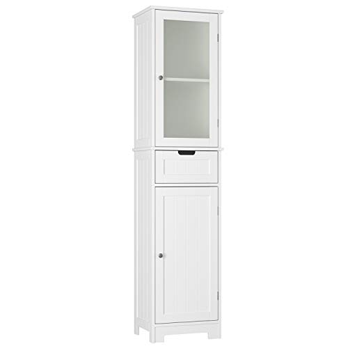 HOMECHO Armario Alto para Baño Mueble Columna de Baño con 2 Puertas y 1 Cajón Blanco 40 x 30 x 170 cm HOMECHO Armario Alto para Baño Mueble Columna de Baño con 2 Puertas y 1 Cajón Blanco 40 x 30 x 170 cm