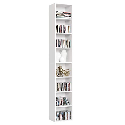 Homfa Librería Estantería de Pared 8 Cubos Estantes Ajustables Estantería Alta del Suelo para Libros CDs 180x29.5x23.5cm (Blanco)