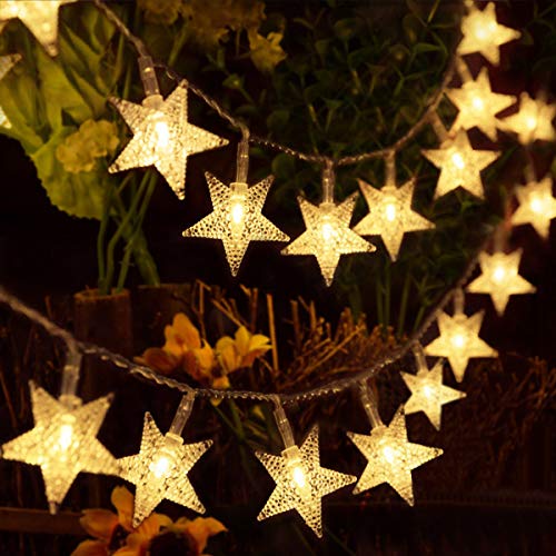 HOMVAN Luces de Estrellas 50 LED Estrellas 7.5M Baterías Powered Decorativo Blancas de Luz Cálida Luces para la Navidad, Fiesta, Jardines, Casas, Boda HOMVAN Luces de Estrellas 50 LED Estrellas 7.5M Baterías Powered Decorativo Blancas de Luz Cálida Luces para la Navidad, Fiesta, Jardines, Casas, Boda