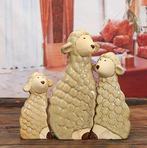 HYY-YY Estatuilla de escultura de porcelana, figura de oveja hecha a mano de cerámica gigante cordero miniatura año de nacimiento decoración manualidades regalo adornos accesorios