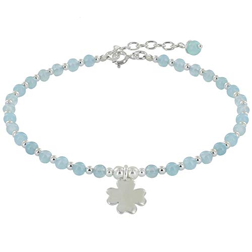 Joyas Les Poulettes - Pulsera de Plata Trebol y Perlas de Agata – Classics - Cielo Azul Joyas Les Poulettes - Pulsera de Plata Trebol y Perlas de Agata – Classics - Cielo Azul
