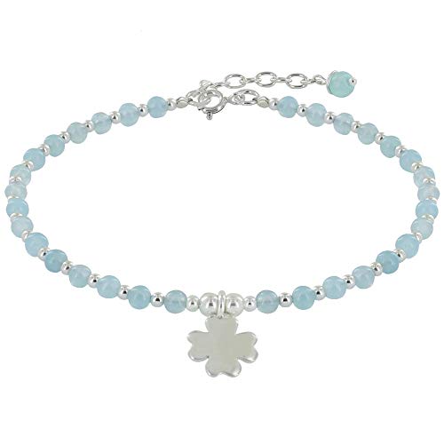 Joyas Les Poulettes - Pulsera de Plata Trebol y Perlas de Agata – Classics - Cielo Azul