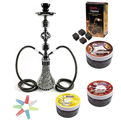 Kertou Shisha 55 cm 2 Manguera Hookah Cachimba Narguile agua tubo vidrio fumar con 2x100gr. piedras,carbón,papel de estaño,boquillas