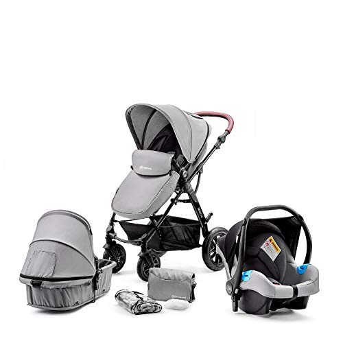 Kinderkraft Carrito Bebé 3 Piezas MOOV, Capazo, Silla Paseo, Silla Coche, Gris