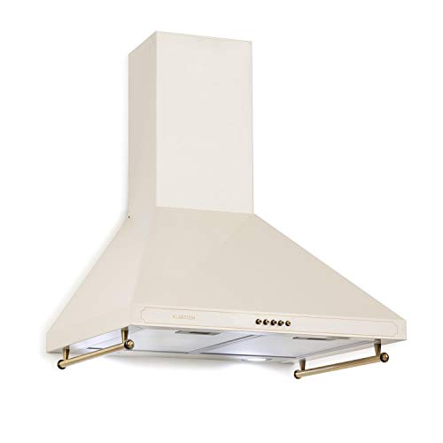 Klarstein Victoria Retro - campana extractora 60 cm, extracción de 645 m³/h, barandilla, 3 niveles de potencia, 2 LED, 2 filtros de grasa de aluminio, apto para ventilación, extractor de pared, marfil