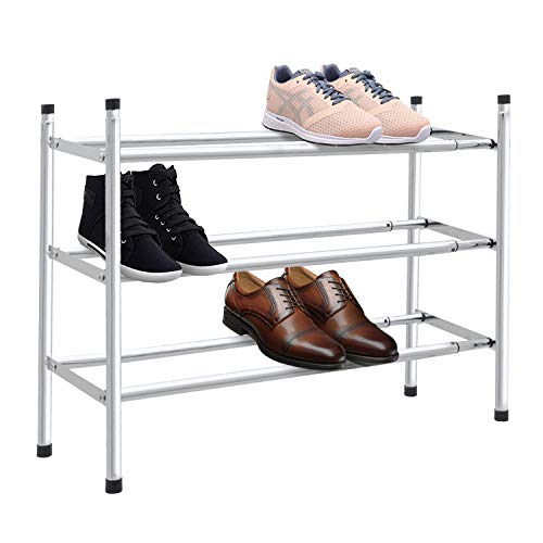 KNIGHT Zapatero apilable Extensible de 3 Niveles de Metal Cromado, Cromo, 3 Tier Chrome KNIGHT Zapatero apilable Extensible de 3 Niveles de Metal Cromado, Cromo, 3 Tier Chrome