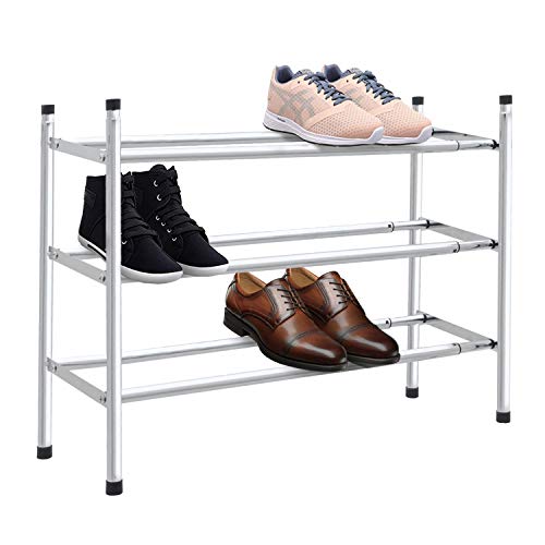 KNIGHT Zapatero apilable Extensible de 3 Niveles de Metal Cromado, Cromo, 3 Tier Chrome