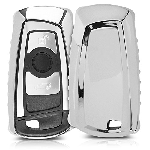 kwmobile Funda Compatible con Llave con Control Remoto de 3 Botones para Coche BMW (Solamente Keyless Go) - Carcasa Suave de TPU - Cover de Mando y Control de Auto en Plateado Brillante