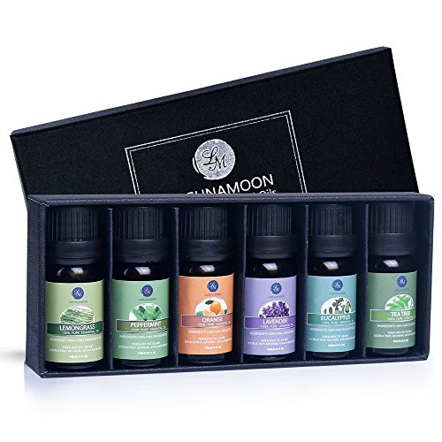 Lagunamoon Aceites Esenciales, Top 6 Set de Regalo de Aceites de Aromaterapia de Lavanda Eucalipto Hierba de Limón Menta Arból de Té y Naranja, Aceites Esenciales para Humidificadores 100% Puros Lagunamoon Aceites Esenciales, Top 6 Set de Regalo de Aceites de Aromaterapia de Lavanda Eucalipto Hierba de Limón Menta Arból de Té y Naranja, Aceites Esenciales para Humidificadores 100% Puros