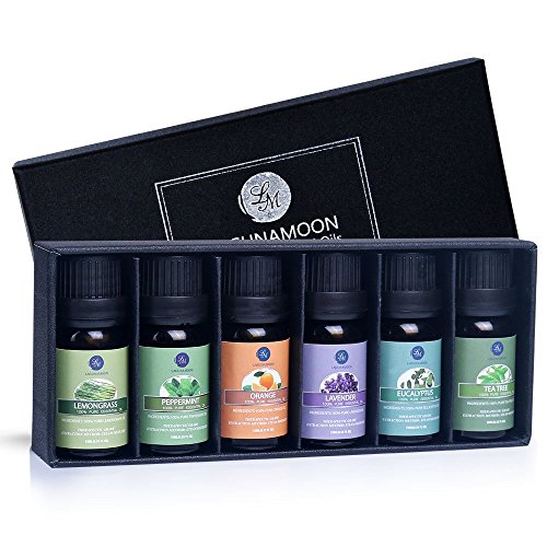 Lagunamoon Aceites Esenciales, Top 6 Set de Regalo de Aceites de Aromaterapia de Lavanda Eucalipto Hierba de Limón Menta Arból de Té y Naranja, Aceites Esenciales para Humidificadores 100% Puros