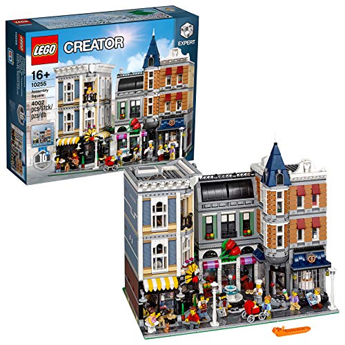 LEGO Creator Expert-Gran Plaza, Set de construcción con Edificios de Juguete, Locales comerciales, Artistas y Adornos callejeros (10255)