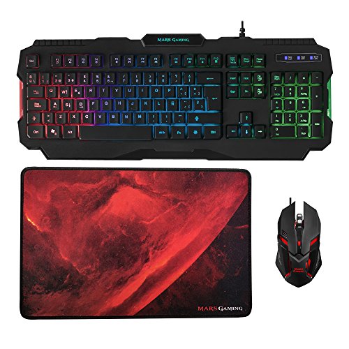 Mars Gaming MCP118, pack iluminación RGB de teclado, ratón y alfombrilla gaming