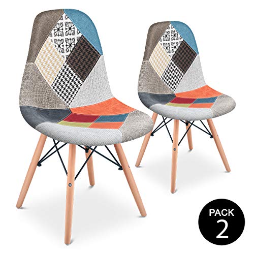 Mc Haus SENA Patchwork - Pack 2 Sillas comedor vintage patchwork tower multicolor naranja diseño tapizado sillas salon estilo retro diseño tower