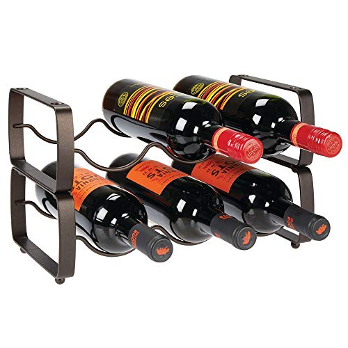 mDesign Juego de 2 botelleros apilables – Estante para vino de metal con capacidad para 3 botellas – Mueble vinoteca manejable para botellas de vino u otras bebidas – color bronce