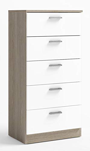 Miroytengo Cómoda Kate Dormitorio Estilo Moderno sifonier 5 cajones Color Blanco y Sable 101x50x33 cm Miroytengo Cómoda Kate Dormitorio Estilo Moderno sifonier 5 cajones Color Blanco y Sable 101x50x33 cm