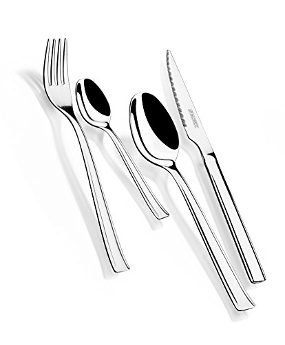 Monix Europa - Set de cubiertos 24 piezas de acero inoxidable con cuchillo chuletero, acabado pulido brillo Monix Europa - Set de cubiertos 24 piezas de acero inoxidable con cuchillo chuletero, acabado pulido brillo
