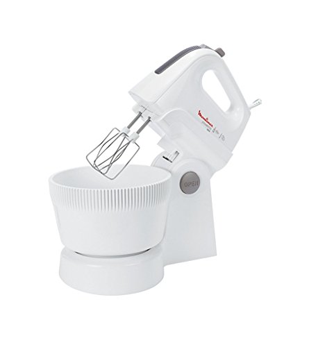 Moulinex Power Mix HM615110, 5 velocidades y turbo, varillas batidoras y amasadoras, bol inclinado con giro automático de 3,3 litros, contiene espátula de mezclado, 500 W, Blanco