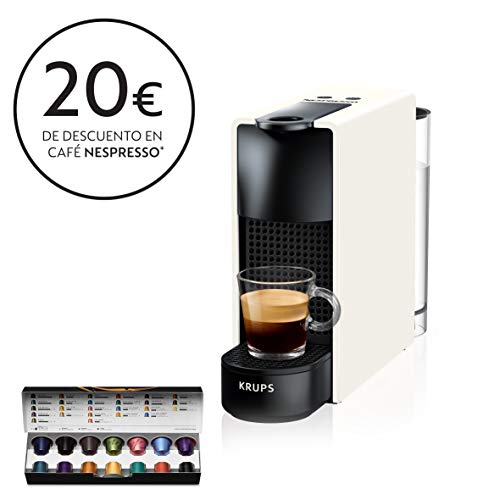 Nespresso Krups Essenza Mini XN1101 - Cafetera monodosis de cápsulas Nespresso, compacta, 19 bares, apagado automático, color blanco (Pack Cápsulas bienvenida incluido)