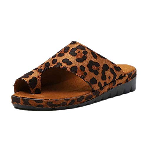 Nuevos Zapatos Playa Mujeres Sandalias Plataforma Cómodas Sandalias Punta Abierta Sandalias Cuña Estilo Romano,para Novia Madre Regalo Sandalias Corrección Pies Dedo GordoLeopard pattern-41 EU