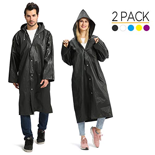 Opret Chubasqueros Impermeable (Paquete de 2), Ponchos Impermeables Capa Lluvia con Mangas y Capucha para Mujer y Hombre, Negro