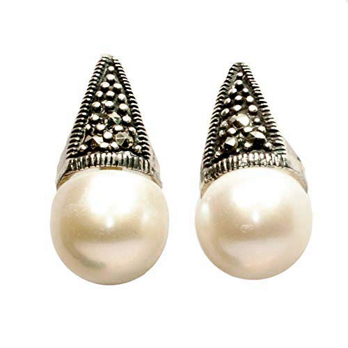 Pendientes Lady Di con perla cultivada y marquesita Plata de Ley 925 - Pendientes elegantes