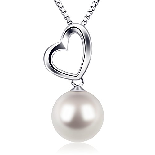 Perla Collares Mujer Plata de Ley 925 Corazón D.Perla Perla Joyas Cunjunto con 45cm Cadena Regalos Originales Para Mujer