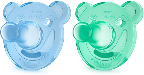Philips Avent Soothie - Pack de 2 Chupetes calmantes de silicona médica, sin BPA, de 0 a 3 meses, niño, color azul y verde
