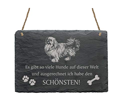 Pizarra"PEKINGESE", diseño con texto en alemán"schönster Hund der Welt" y diseño de perros, placa decorativa para puerta, decoración de raza de perro, china, gallina, perro, galleta