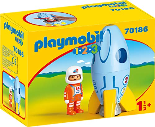 PLAYMOBIL- 1.2.3 Astronauta con Cohete, Color carbón (70186)