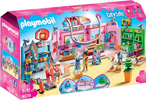 PLAYMOBIL- Paseo Comercial con 3 Tiendas, única (9078)