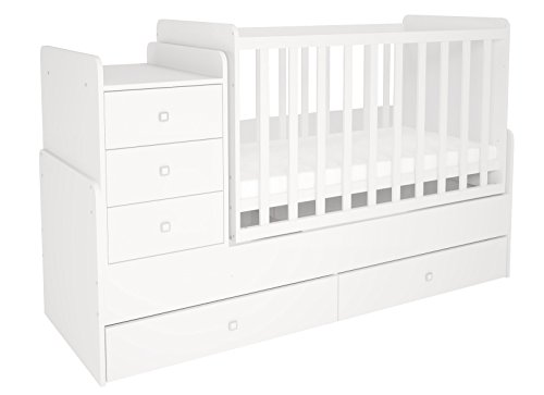 Polini Kids Cama infantil, para bebé, niños, 1100 con cómoda blanco Weiß Polini Kids Cama infantil, para bebé, niños, 1100 con cómoda blanco Weiß