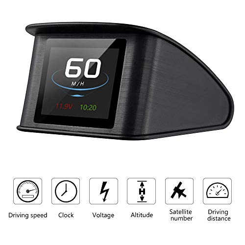 Powcan Auto Car HUD Head Up Display KMH/MPH GPS digital velocímetro inteligente con advertencia de voltímetro de alarma de sobrevelocidad, pantalla LCD TFT de 2.2 ''