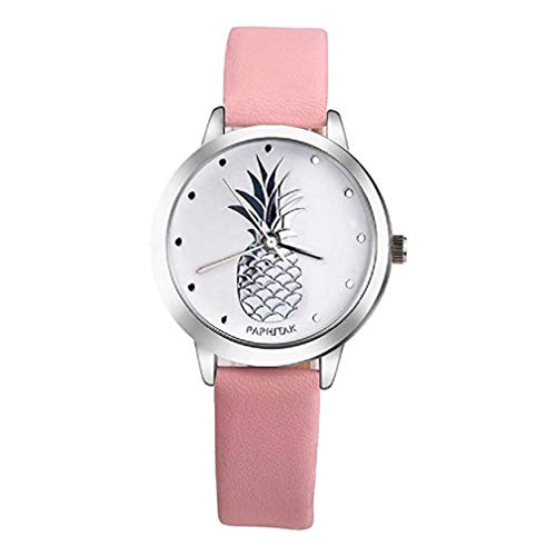 ¡Promoción Últimas Mujeres Relojes de Cuarzo piña Relojes para Mujer Relojes de Cuero Reloj de Mujer (Rosa)