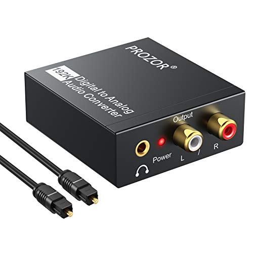 PROZOR DAC Convertidor Digital a Analógico 192kHz Adaptador Audio Óptico Toslink Coaxial a RCA L/R 3.5mm Jack Digital a Analógico Soporte PCM/LPCM para HDTV PS3 PS4 DVD BLU-Ray Amplificador AV