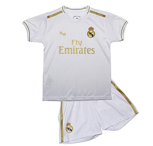 Real Madrid Conjunto Camiseta y Pantalón Primera Equipación Infantil Producto Oficial Licenciado Temporada 2019-2020 Color Blanco Sin Dorsal (Blanco, Talla 14)