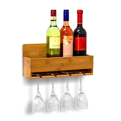 Relájese días 10019144 estante del vino con Glass Wine Rack Holder de bambú, 17 x 37 x 11,5 cm, colour blanco y negro-marrón