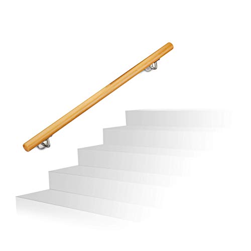 Relaxdays Pasamanos Escalera Rústica con Soportes Rústica, Madera de Haya, Natural, 100 cm